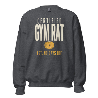 Certified Gym Rat vintage athletic crewneck sweatshirt — Dark Heather, front