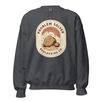 Problem Solver Bouldering Badge crewneck sweatshirt — Dark Heather, front