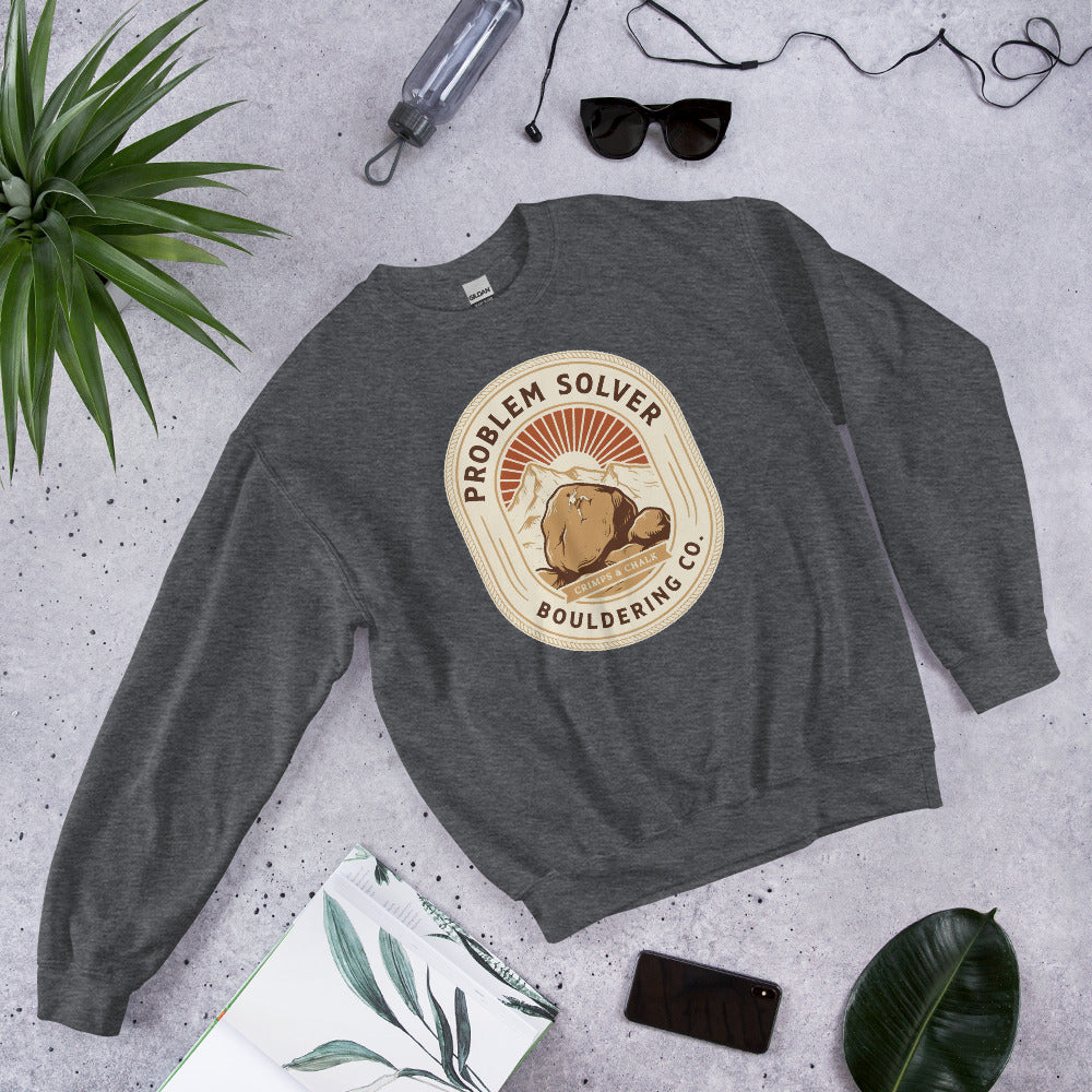 Problem Solver Bouldering Badge crewneck sweatshirt — Dark Heather, front-right
