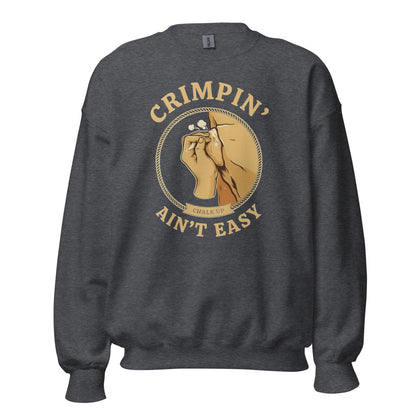 Crimpin' Ain't Easy bouldering badge crewneck sweatshirt — Dark Heather, front