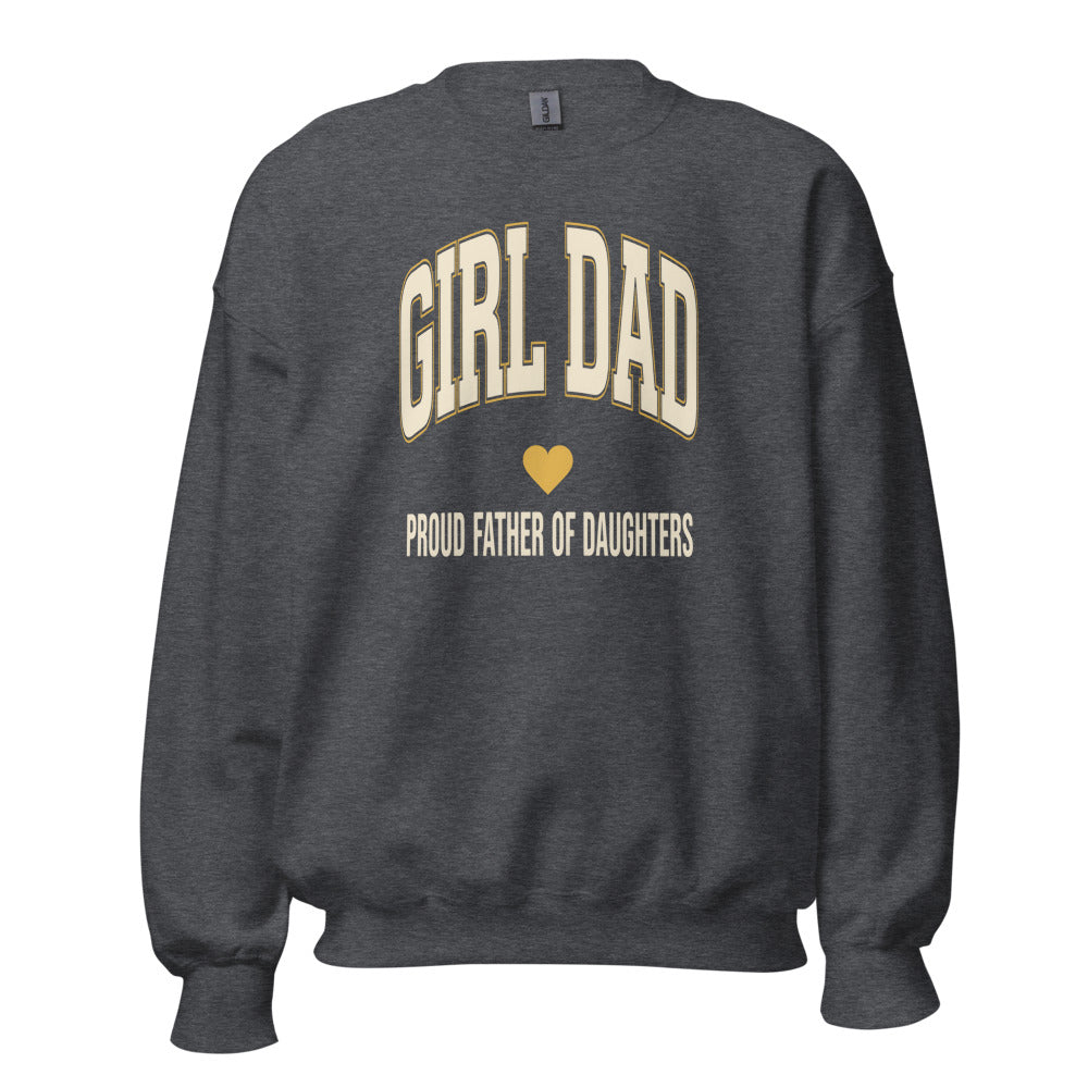 Girl Dad retro varsity crewneck sweatshirt — Dark Heather, front