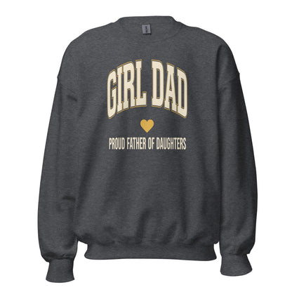 Girl Dad retro varsity crewneck sweatshirt — Dark Heather, front