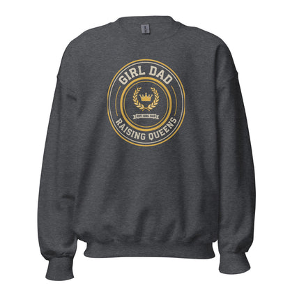 Girl Dad Raising Queens crest crewneck sweatshirt — Dark Heather, front