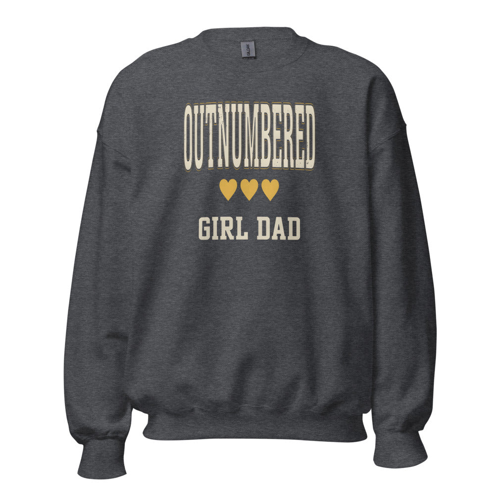 Girl Dad Outnumbered & Proud crewneck sweatshirt — Dark Heather, front