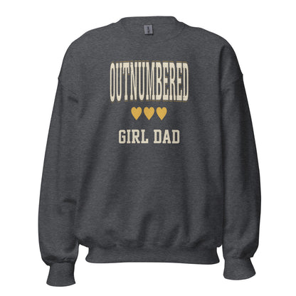 Girl Dad Outnumbered & Proud crewneck sweatshirt — Dark Heather, front