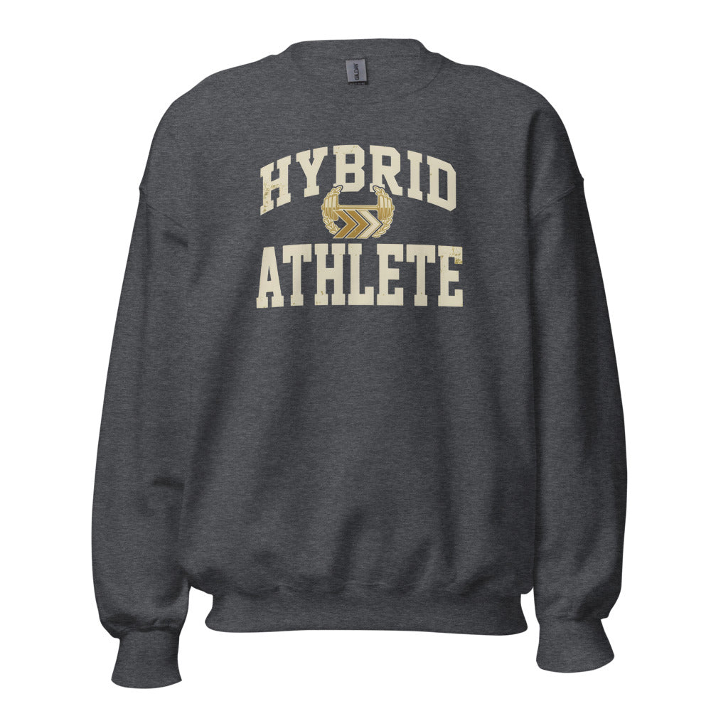 Hybrid Athlete vintage varsity crewneck sweatshirt — Dark Heather, front