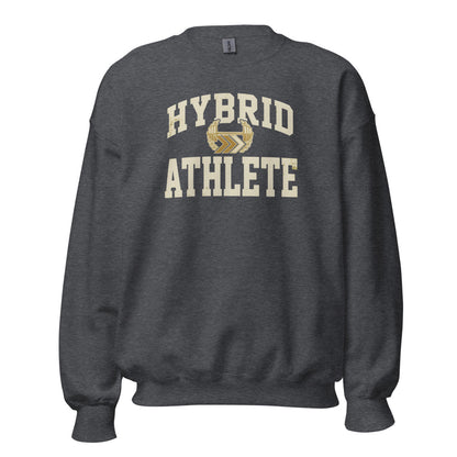 Hybrid Athlete vintage varsity crewneck sweatshirt — Dark Heather, front