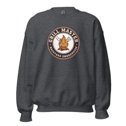 Grill Master retro backyard smokehouse crewneck sweatshirt — Dark Heather, front