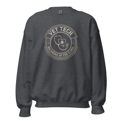 Vet Tech Crest retro veterinary technician crewneck sweatshirt — Dark Heather, front