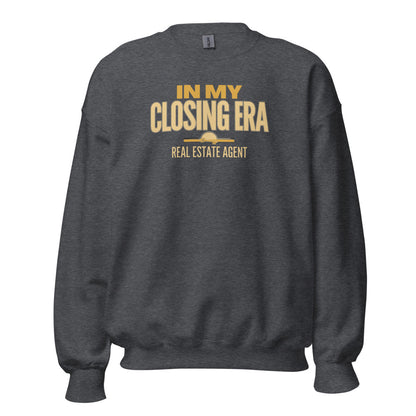 In My Closing Era real estate agent crewneck sweatshirt — Dark Heather, front