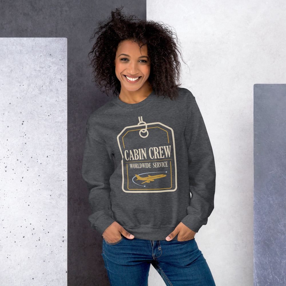 Worldwide Service cabin crew crewneck sweatshirt — Dark Heather, on model
