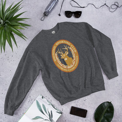 Whitetail Sporting Club vintage deer hunting crewneck sweatshirt — Dark Heather, front-right