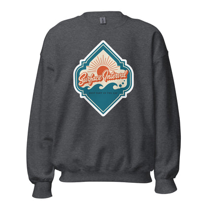 Surface Interval vintage scuba diving travel decal sweatshirt — Dark Heather, front