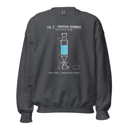Protein Skimmer Exploded View reef tank saltwater aquarium crewneck sweatshirt — Dark Heather, front