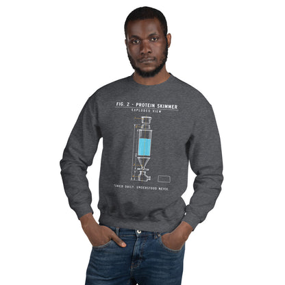 Protein Skimmer Exploded View reef tank saltwater aquarium crewneck sweatshirt — Dark Heather, on model