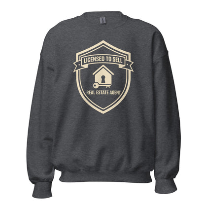 Licensed to Sell real estate agent crewneck sweatshirt — Dark Heather, front