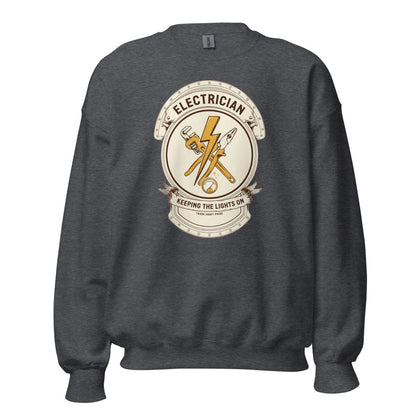Electrician Journeyman trade crest crewneck — Dark Heather, front