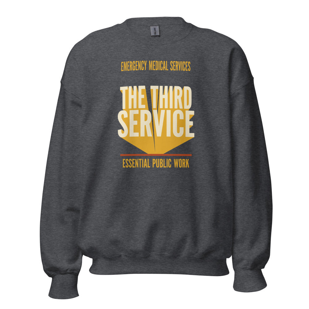 The Third Service EMS crewneck sweatshirt — Dark Heather, front