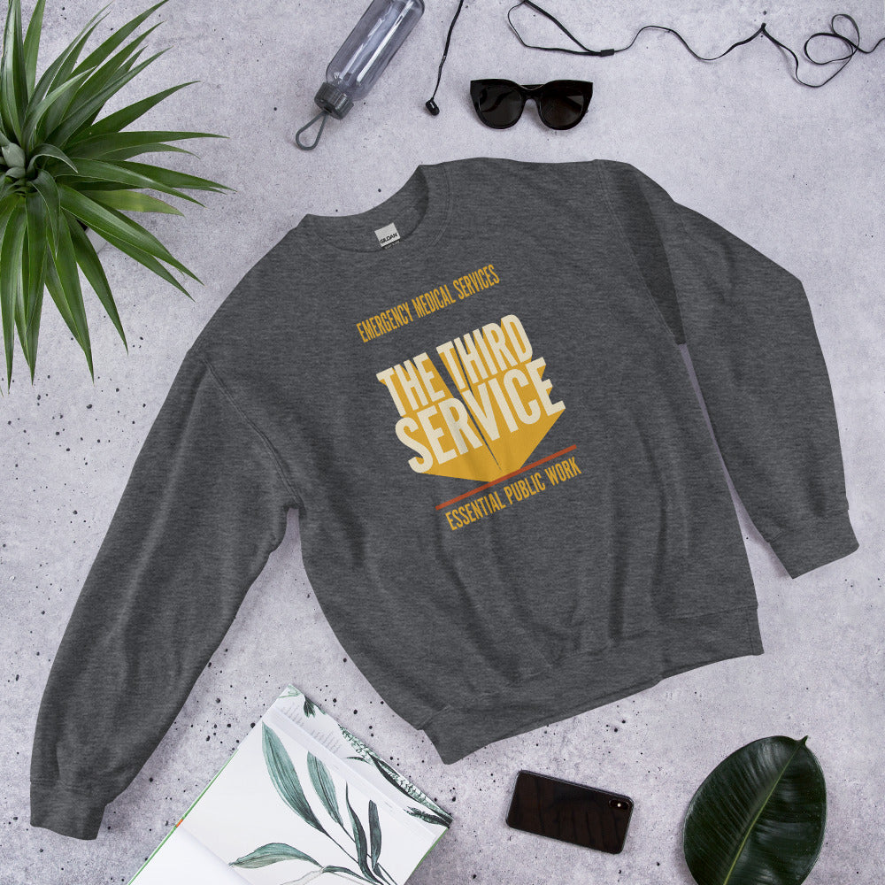 The Third Service EMS crewneck sweatshirt — Dark Heather, flat lay
