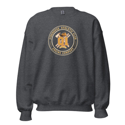 Firehouse Athletic Club retro firefighter emblem crewneck sweatshirt — Dark Heather, front
