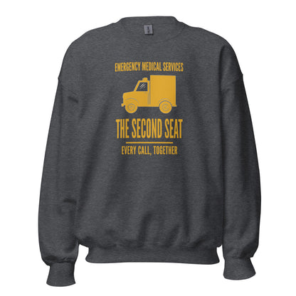 The Second Seat EMS paramedic crewneck — Dark Heather, front