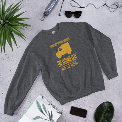 The Second Seat EMS paramedic crewneck — Dark Heather, flat lay