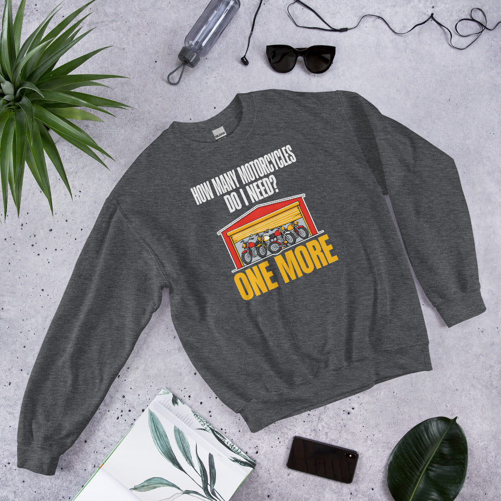 One More funny motorcycle crewneck sweatshirt — Dark Heather, flat lay