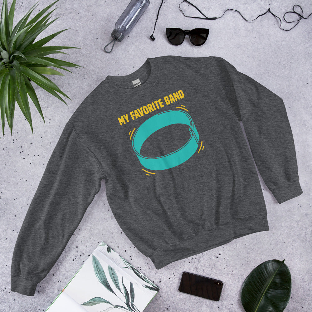 My Favorite Band funny physical therapy crewneck sweatshirt — Dark Heather, flat lay