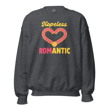Hopeless ROMantic funny physical therapy crewneck sweatshirt — Dark Heather, front