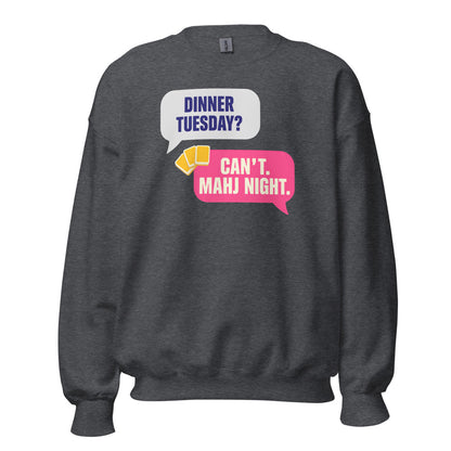Mahj Night funny mahjong crewneck sweatshirt — Dark Heather, front