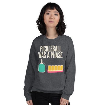 Pickleball Was A Phase funny mahjong crewneck sweatshirt — Dark Heather, on model