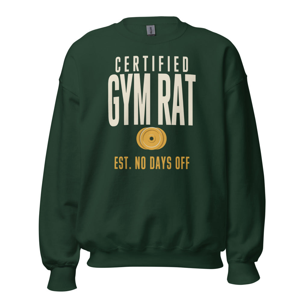 Certified Gym Rat vintage athletic crewneck sweatshirt — Forest Green, front