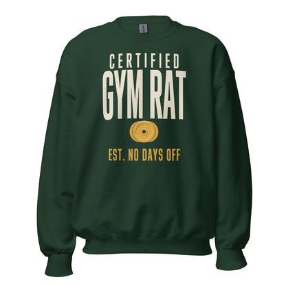 Certified Gym Rat vintage athletic crewneck sweatshirt — Forest Green, front
