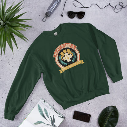 Registered Nurse vintage healthcare emblem badge crewneck sweatshirt — Forest Green, front-right
