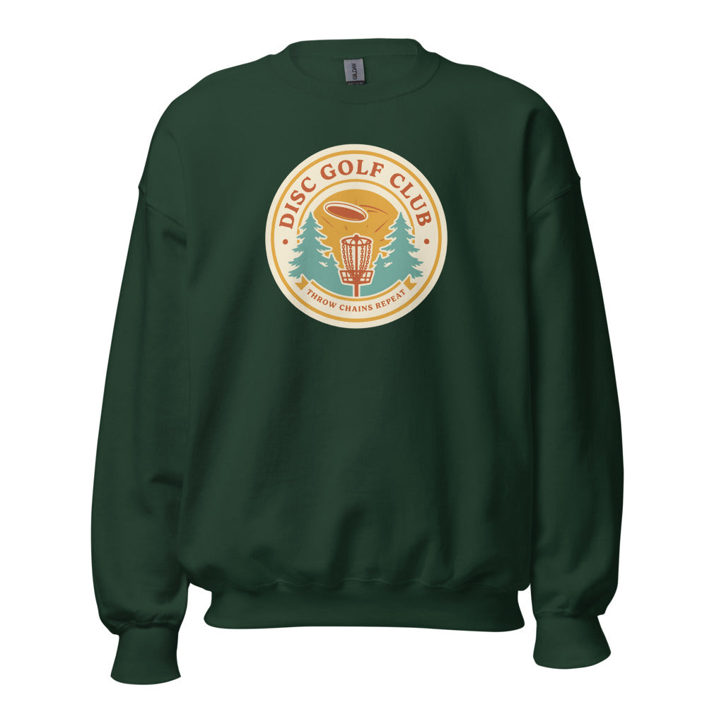 Disc Golf Club retro badge crewneck sweatshirt — Forest Green, front