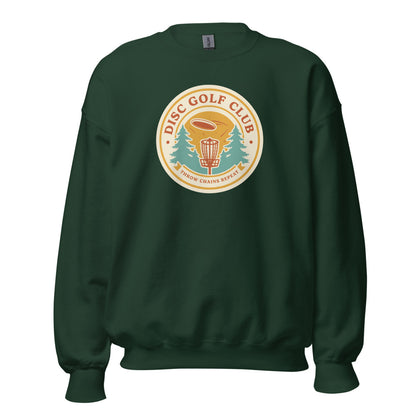 Disc Golf Club retro badge crewneck sweatshirt — Forest Green, front
