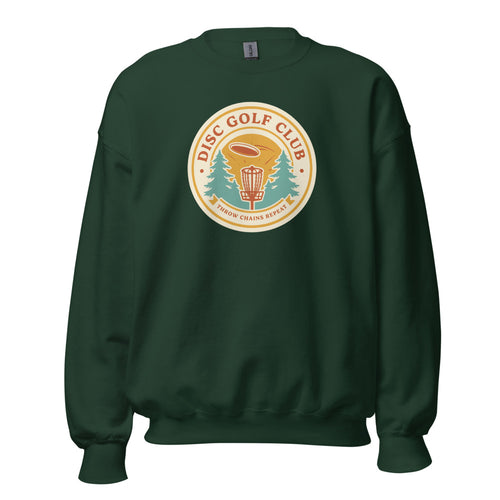 Disc Golf Sweatshirt, Retro Disc Golf Club Crewneck, Disc Golf Gift — Throw Chains Repeat Retro Badge Sweatshirt
