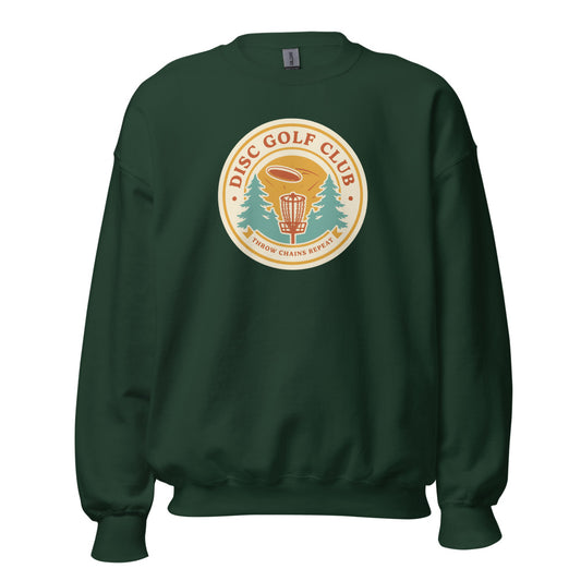 Disc Golf Club retro badge crewneck sweatshirt — Forest Green, front