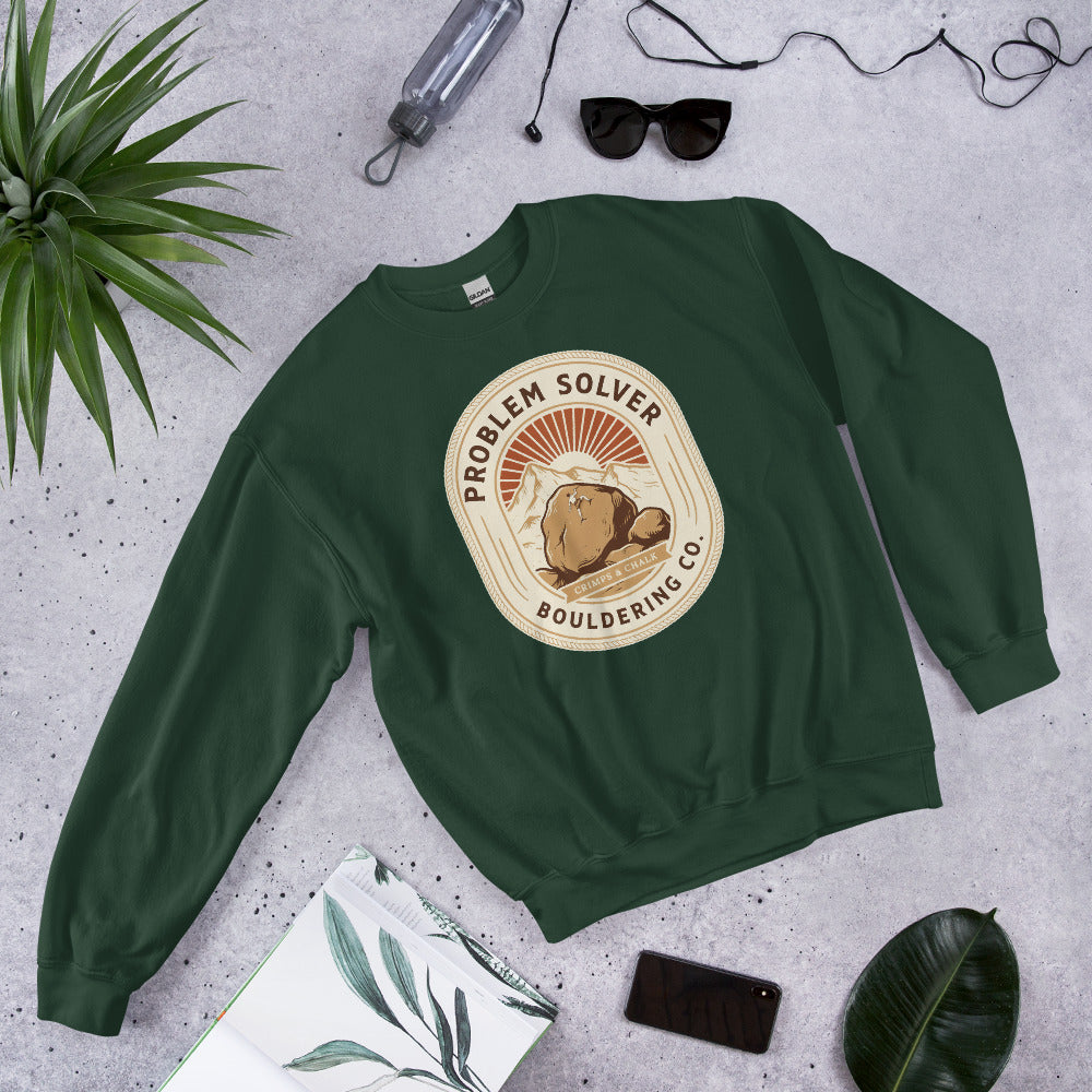 Problem Solver Bouldering Badge crewneck sweatshirt — Forest Green, front-right