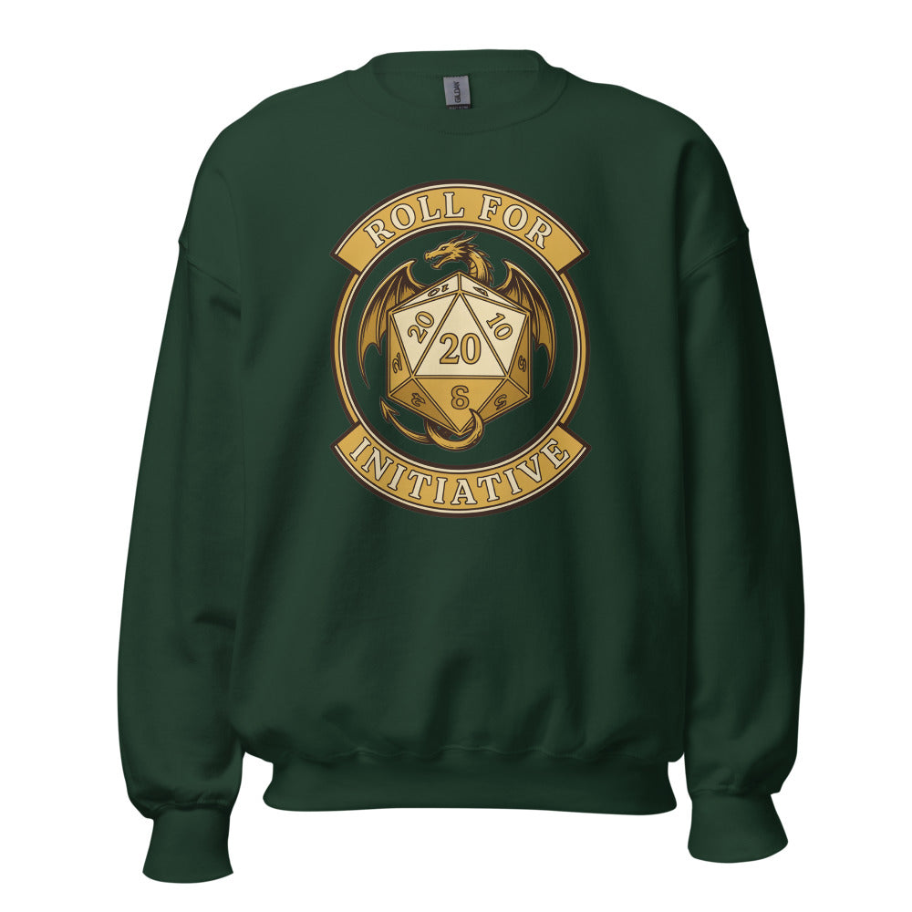 Roll For Initiative d20 dragon tabletop RPG crewneck sweatshirt — Forest Green, front