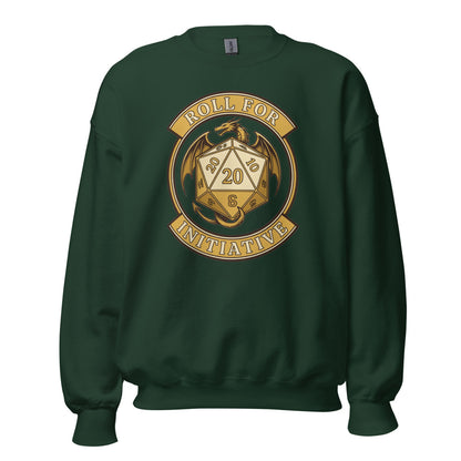 Roll For Initiative d20 dragon tabletop RPG crewneck sweatshirt — Forest Green, front