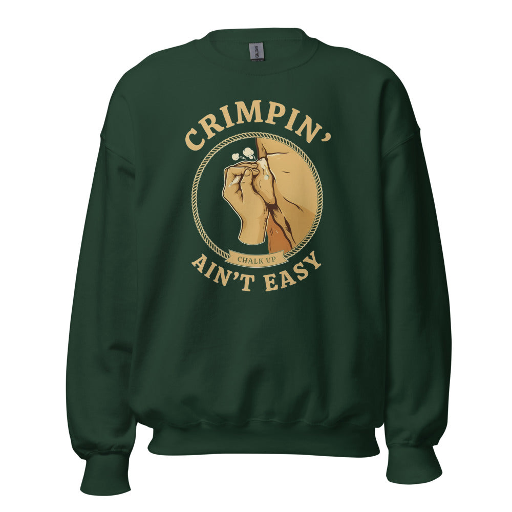 Crimpin' Ain't Easy bouldering badge crewneck sweatshirt — Forest Green, front