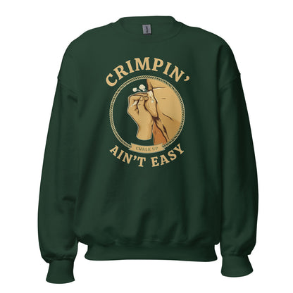 Crimpin' Ain't Easy bouldering badge crewneck sweatshirt — Forest Green, front