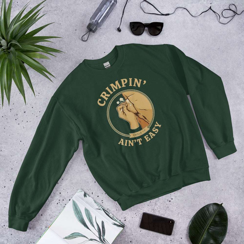 Crimpin' Ain't Easy bouldering badge crewneck sweatshirt — Forest Green, front-right