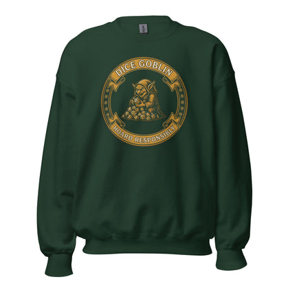 Dice Goblin Hoard Responsibly tabletop RPG crewneck sweatshirt — Forest Green, front
