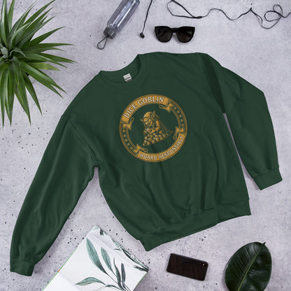 Dice Goblin Hoard Responsibly tabletop RPG crewneck sweatshirt — Forest Green, front-right