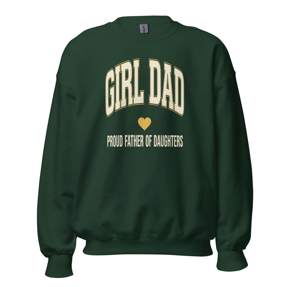 Girl Dad retro varsity crewneck sweatshirt — Forest Green, front