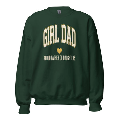 Girl Dad retro varsity crewneck sweatshirt — Forest Green, front