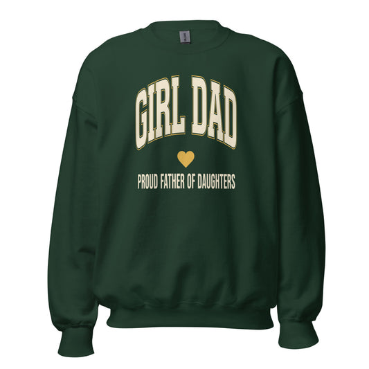 Girl Dad retro varsity crewneck sweatshirt — Forest Green, front