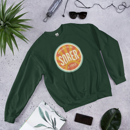 Sober & Proud retro sunburst crewneck sweatshirt — Forest Green, front-right